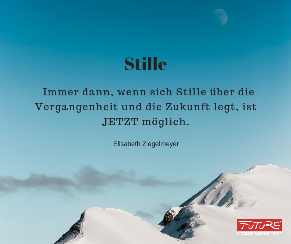 Stille Zitat Elisabeth Ziegelmeyer - Immer dann, wenn sich Stille über die Vergangenheit und die Zukunft legt, ist JETZT möglich.